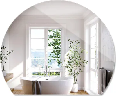 Produktbild von Asymmetrisch Wandspiegel 100 x 84 cm – Großer Badspiegel – Moderner rahmenloser Design Spiegel für Badezimmer, Flur & Wohnzimmer