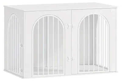 Obrázok produktu pre Klietka pre psov - Prenosná klietka pre psov - Búda pre psov - Cestovná klietka - Klietka pre psov ako nábytok - Rozmery: 108 x 64 x 76 cm - 3 dvierka, kov a drevo