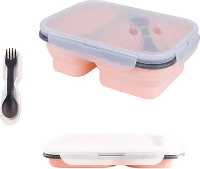 Produktbild von Famanu Faltbare, Auslaufsichere Bento Lunchbox - Silikon Brotdose mit Gabel und Löffel für Erwachsene und Kinder - Ideal für Lebensmittelaufbewahrung