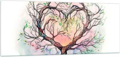 Produktbild von Bilder auf glas - Baum Herz Natur Bild - 100x40cm - Glasbilder - Wandbilder - Kunstdruck - zum Aufhängen bereit - Wanddekoration aus Glas - Glas Bilder - Wandbild auf Glas - Einteilig - GAB100x40-3007