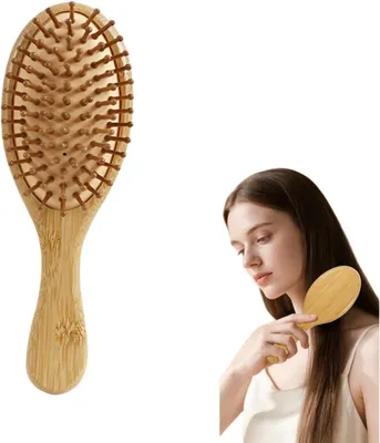 Productafbeelding van Bamboe haarborstel, rond, met houten handvat, natuurlijke borstelharen, geschikt voor hoofdhuidmassage