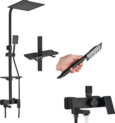 Produktbild von Duscharmatur Set, Multifunktionales Design, Wandmontage, Schwarz D 12 Zoll