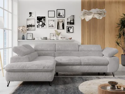 Produktbild von Ecksofa Sofa Aschgrau, Wohnlandschaft L-Form mit Schlaffunktion und Bettkasten, Schlafsofa mit Bettkasten, Sofa mit Einstellbare Kopfstützen, Peter L - Aschgrau Plüsch - Links Aschgrau