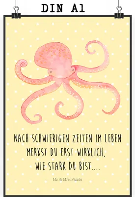 Produktbild von Mr. & Mrs. Panda Bild Tintenfisch DIN A1 - Gelb Pastell - Geschenk, drucke, Wandbild, Meerestier, Meer, Ozean, wanddeko, kunstdruck poster, Lustige Sprüche, Plakat, Krake