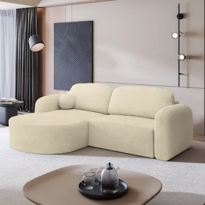 Produktbild von Masseno Ecksofa AMILIA L-S mit Schlaffunktion L-Form, Sofa mit Bettkasten, Wohnzimmersofa, Couch, Soffa, Bettsofa, Couchgarnitur- Creme, QUELLE 02