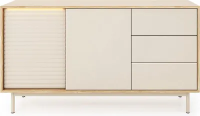 Productafbeelding van Furniture24 Dressoir Tila 03, commode met "push-to-open" mechanisme en LED-verlichting - Kasjmier/geoliede eik