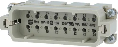 Produktbild von HARTING Han 16A Stifteinsatz (M) Crimpanschluss, 16-polig+PE 250V, 16A - 1 Stück