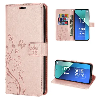 Produktbild von Hülle Xiaomi Redmi Note 13 4G, Handy Tasche Handyhülle Wallet Case Flip Cover Rosegold