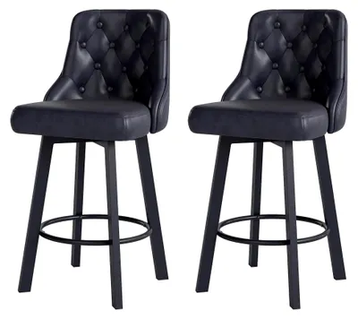 Produktbild von Barhocker 2er Set, Moderner wasserdichter Barhocker aus Kunstleder, 360° drehbarer Barstuhl mit Fußstütze, Sitzhöhe 66,5 cm, Tragkraft 150 kg, Schwarz
