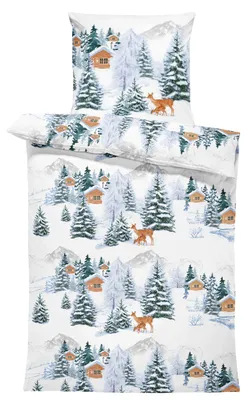 Produktbild von Winter Biber Bettwäsche 135x200 cm Winterlandschaft Warm Flanell Baumwolle