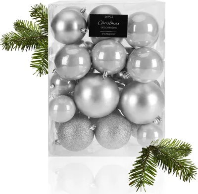 Produktbild von com-four® 26-teiliges Set Weihnachtskugeln - Christbaumkugeln aus bruchsicherem Kunststoff für Weihnachten - Baumschmuck für den Christbaum - Christbaumschmuck