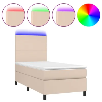 Image de Sommier à lattes de lit avec matelas et LED Cappuccino 90x190cm