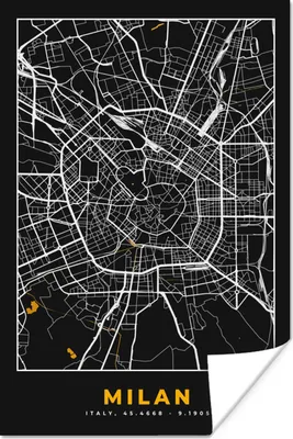 Produktbild von MuchoWow® Poster Karte - Mailand - Gold - Stadtplan 40x60 cm - Plakate für die Wand - Poster Babyzimmer