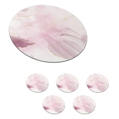 Produktbild von KitchenYeah® Glasuntersetzer Rund 6er Set Marmor - Lila - Gold 10x10 cm Untersetzer für Gläser - Getränkeuntersetzer - Tischplattenschutz - Tischuntersetzer für Tassen Tisch Bar Glas
