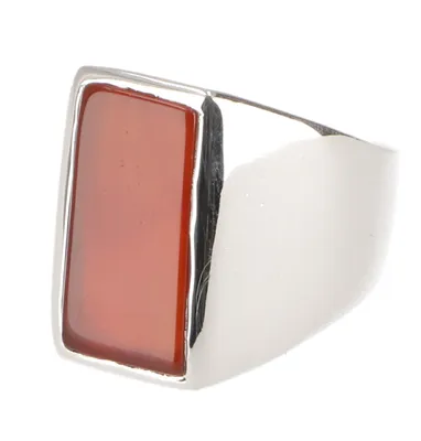 Produktbild von Herren Siegelring 925 Silber mit Rotem Stein, Massiver, Eckig Polierter, Glänzender Sterling Silber Ring, Handgemachter Männerschmuck - Karneol, SterlingSilber, Ringgröße: 68