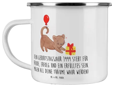 Produktbild von Mr. & Mrs. Panda Emaille Tasse 1999 Geburtstag - Weiß - Geschenk, für, Blechtasse, Pott, Verbindung zu, Geburtstagsgeschenk, spezieller, becher, Glückwunsch, Geburtsjahr