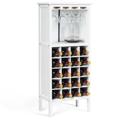 Obrázek produktu pro COSTWAY Vinotéka na 20 lahví, dřevěný stojan na víno s držákem na sklenice, stojan na lahve, stojan na lahve, stojan na víno 42 x 24,5 x 96 cm Bílá