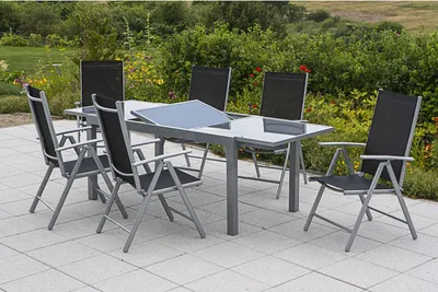 Obrázek produktu pro Merxx 7ks Amalfi set, černá - 6 skládacích křesel, 1 rozkládací stůl - barva: černá - rozměry: křeslo: 65x57x108 stůl: 140/200x90x75 cm; 6x 26311-317 + 1x 26451-219