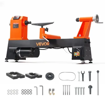 Produktbild von VEVOR Drechselbank 355 x 508 mm 750 W 1 PS Holzdrehmaschine 150-3500 U/min für Tischbeine und Spazierstöcke, Robuster Gusseisenrahmen, Überstromschutz, Erhöhungsblock und Zubehör für Holzarbeiten