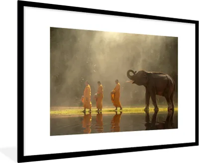 Produktbild von MuchoWow® MuchoWow® Gerahmtes Poster Elefant - Wasser - Tiere - Natur 90x60 cm - Poster mit zchwarzem Bilderrahmen - Wanddekoration - Fotos