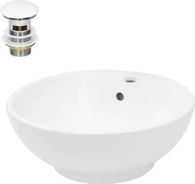 Produktbild von LuxeBath Waschbecken Aufsatzwaschbecken Rund, Ø 45,5x18,5 cm, Weiß, aus Keramik, inkl. Ablaufgarnitur mit Überlauf