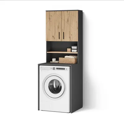 Image de Set d'armoires pour machine à laver Livinity Ronco Anthracite/Chêne Artisan 68x88.5cm 2 pièces, Model 62269