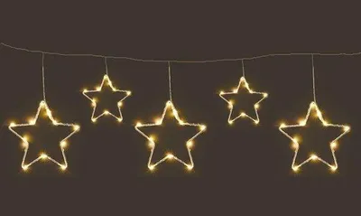 Productafbeelding van Ledlichtgordijn met 5 sterren, warmwit, 120 x 30 cm - Kerstdecoratie met timerfunctie