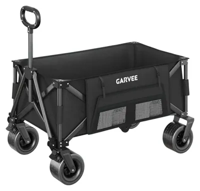 Image de Chariot pliable - Chariot de transport pliable - Chariot de courses à roulettes - Chariot de plage et de camping - Roues tout-terrain - Noir