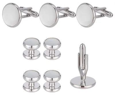 Productafbeelding van Manchetknopen 10 Paar - Ronde Manchetknopen - Messing - Platina Kleur - Bruiloften - Uniek Design - Hemdknopen