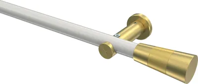 Produktbild von Interdeco Gardinenstange / Vorhangstange Weiß / Messing-Optik, Typ Platon Tanara (Konus) ohne Ringe, 20 mm Ø 1-läufig, 140 cm