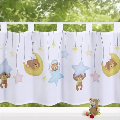 Productafbeelding van Vitrage Gordijn - Raamdecoratie Kinderkamer - Babykamer Aankleden - Lichtdoorlatend Ondoorzichtig - 45x120 cm - Berenprint