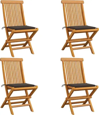 Produktbild von Klappstühle mit taupefarbenen Kissen, 4-teilig, Massivholz Teakholz