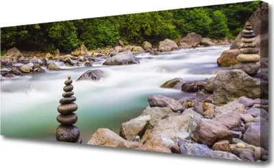 Produktbild von Tulup Leinwand-Bilder 125x50 Wandbild Canvas Kunstdruck Wald See Steine Landschaft