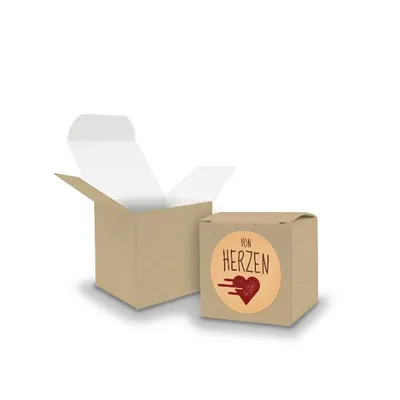 Produktbild von SET von HERZEN (Motiv14) 24x Faltschachtel Würfel 5cm BRAUN + Sticker