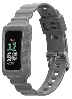 Produktbild von kwmobile Sportarmband kompatibel mit Fitbit Charge 6 / Charge 5 - Armband TPU Silikon für Fitnesstracker - mit Schutz Bumper Grau