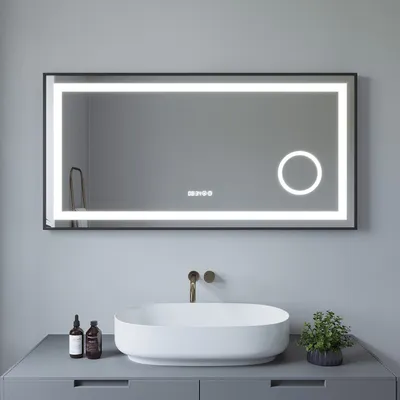 Produktbild von Badspiegel Led und Uhr 120x60 cm touch Kaltweiß Beschlagfrei 3 Fach Vergrößerung Badezimmerspiegel Lichtspiegel Wandspiegel