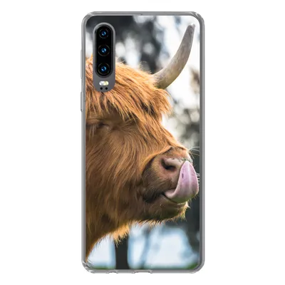 Produktbild von MuchoWow® Handyhülle Schutzhülle Hülle für Huawei P30 Schottischer Highlander - Nase - Baum Silikon Softcase Handy Hülle - Kartenbesitzer