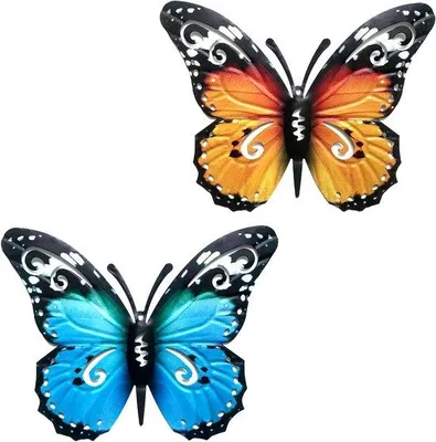 Immagine prodotto di Decorazioni metalliche da giardino per esterni - Set da 2 pezzi con farfalle colorate in 3D