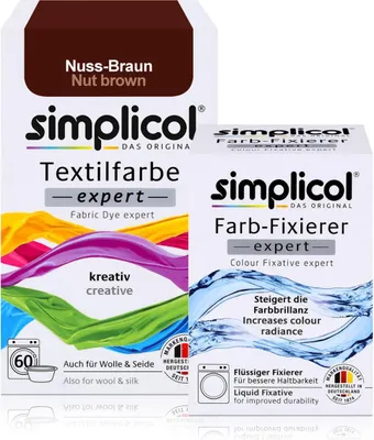 Produktbild von Simplicol Textilfarbe expert Nuss-Braun 150g & Farb-Fixierer Expert 90ml