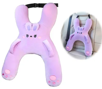 Immagine prodotto di Poggiatesta per auto, cuscino a forma di H per bambini, con motivo coniglio, ideale per i viaggi