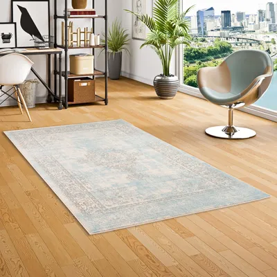 Produktbild von Designer Teppich Passion Vintage Bordüre Blau Beige, Größe:80x150 cm
