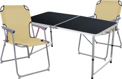 Produktbild von 3-teiliges Campingmöbel Set Black Alu 120x60x58/70cm Beige