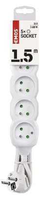 Prodlužovací kabel 1,5 m / 5 zásuvek / bílý / PVC / 1 mm2