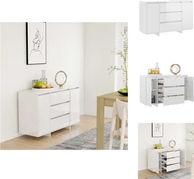 Produktbild von vidaXL Sideboard 3 Schubladen Hochglanz-Weiß 120x41x75cm Holzwerkstoff -  Sideboards