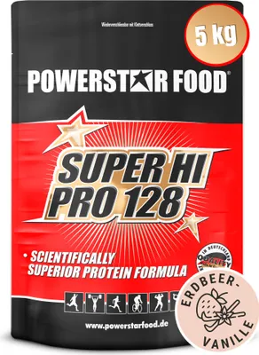 Produktbild von Powerstar SUPER HI PRO 128 | Mehrkomponenten Protein-Pulver 5kg | Höchste Biologische Wertigkeit | Protein-Shake Muskelaufbau | Strawberry-Vanilla