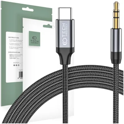 Produktbild von Tech-Protect Ultraboost Typ-C zu Aux Mini Jack 3.5Mm Kabel 100Cm Schwarz