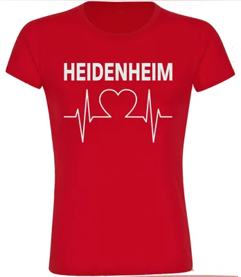 Produktbild von multifanshop Damen T-Shirt - Heidenheim - Herzschlag, rot, Größe XL