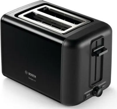 Zdjęcie produktu dla Bosch | Designline Toster | Tat3P423 | Moc 970 W | Liczba Gniazd 2 | Materiał Obudowy Stal Szlachetna | Czarny
