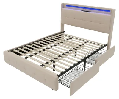 Produktbild von Doppelbett - Schlafsofa - Bett mit Stauraum - Bettgestell mit LED-Beleuchtung - Mit USB-Ladeanschluss