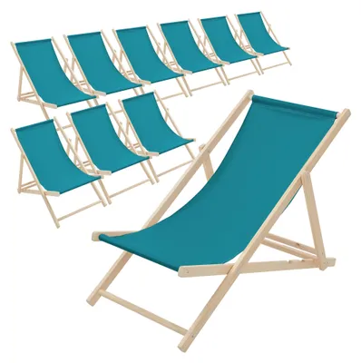 Produktbild von ECD Germany 10x Liegestuhl klappbar aus Holz, Petrol. bis 120kg, 3 Liegepositionen, Sonnenliege Gartenliege Relaxliege Strandliege Strandliegestuhl
